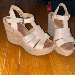 Born beige leather wedges